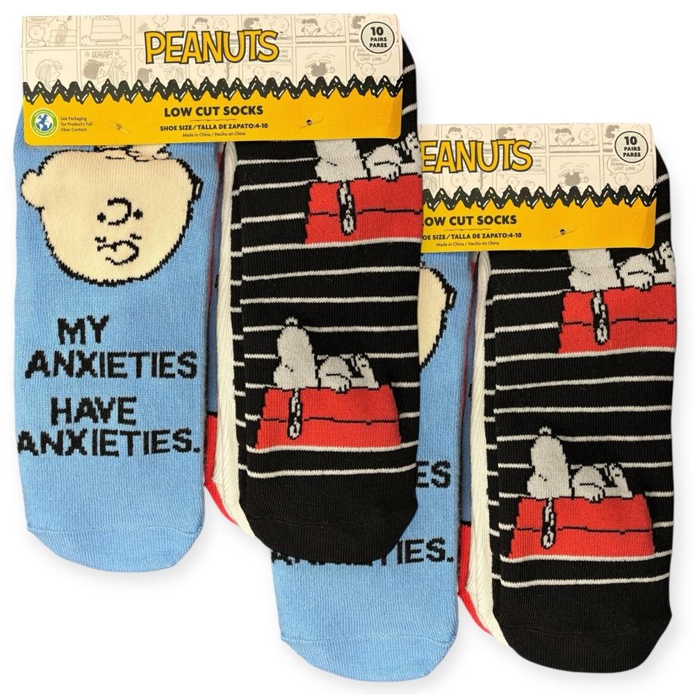 (2) Peanuts Snoopy Low Cut Socks 10 Pack Size 4 - 10